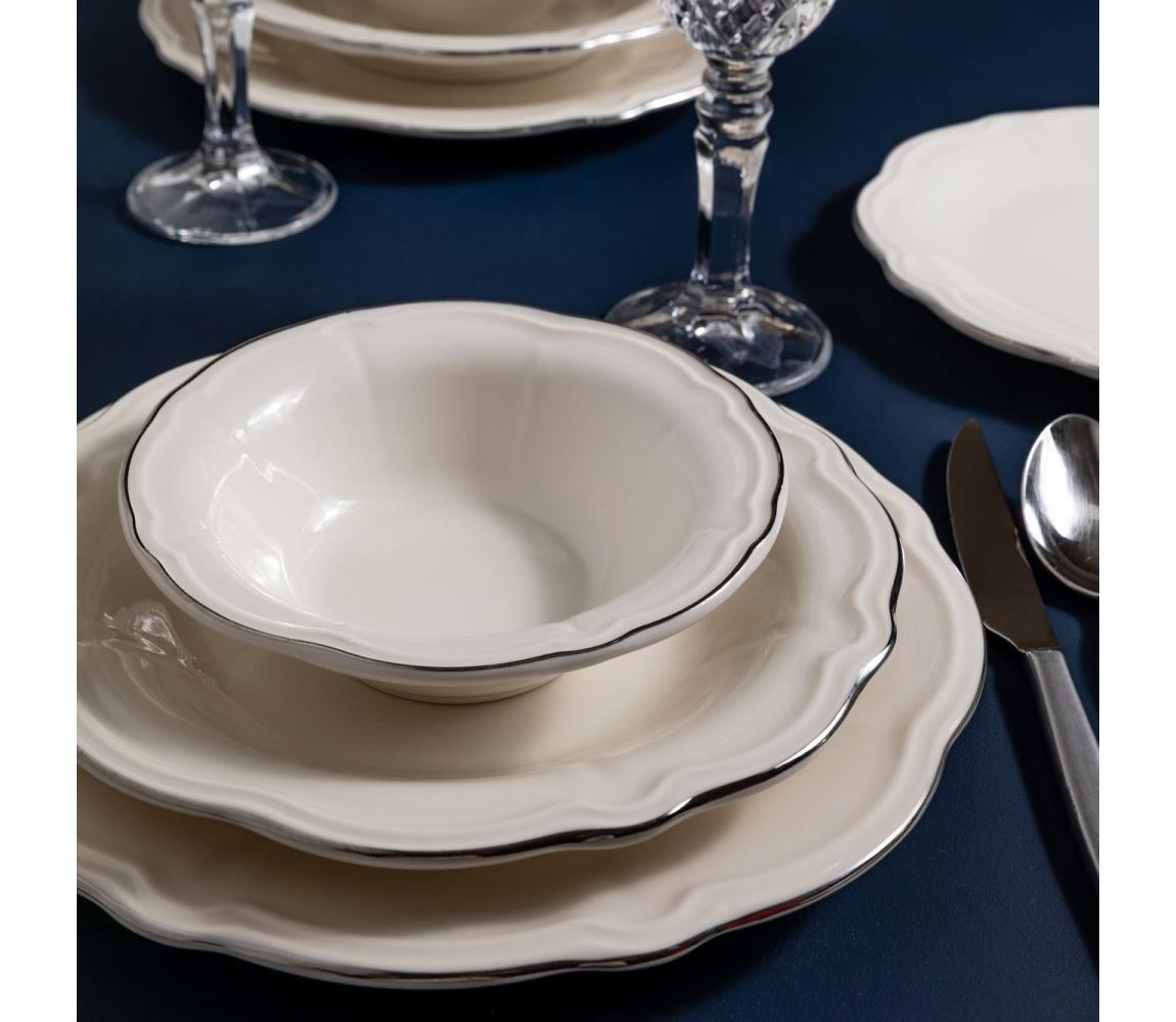 Jedálenská súprava 24 ks biela/strieborná/porcelán 667PRS1136
