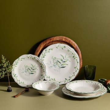 Jedálenská súprava 24 ks biela/zelená/porcelán
