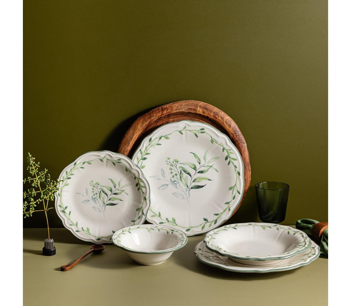 Jedálenská súprava 24 ks biela/zelená/porcelán 667PRS1116