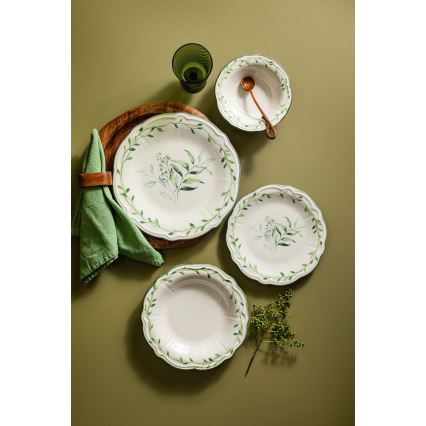 Jedálenská súprava 24 ks biela/zelená/porcelán