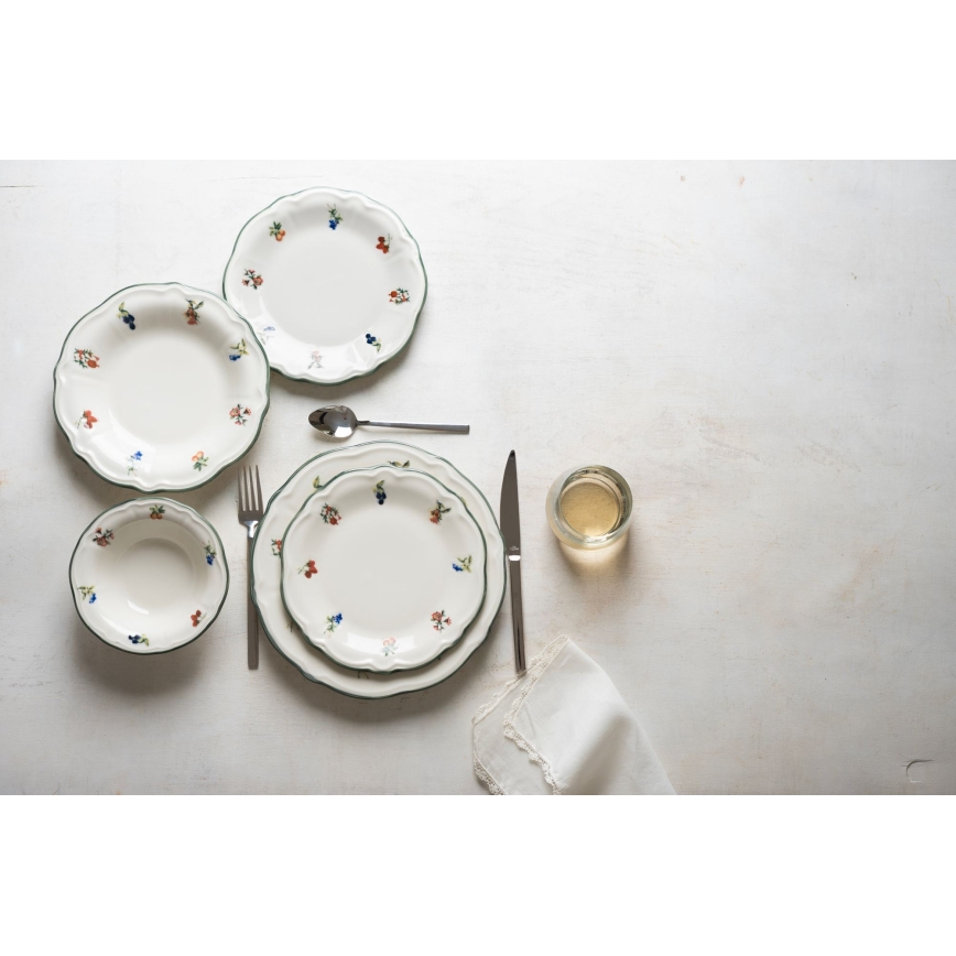 Jedálenská súprava 24 ks biela/zelená/porcelán