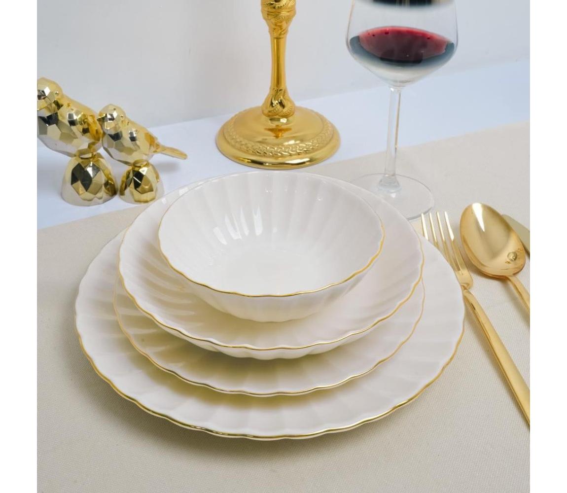 Jedálenská súprava 24 ks biela/zlatá/porcelán 858CMR1323