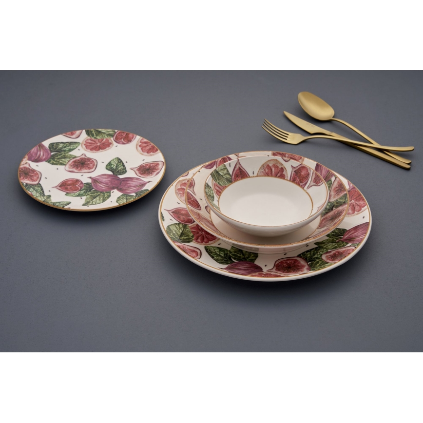 Jedálenská súprava 24 ks – keramická, červená/biela/zelená
