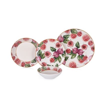 Jedálenská súprava 24 ks – keramická, červená/biela/zelená