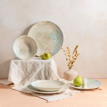 Jedálenská súprava 24 ks, modrá/béžová, porcelán