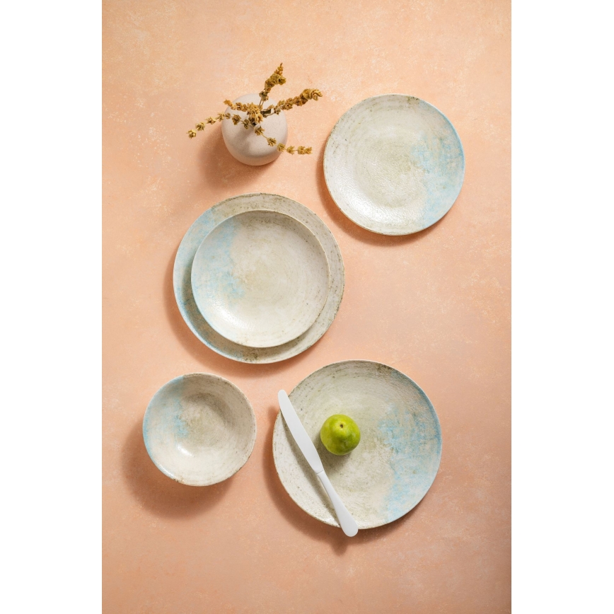 Jedálenská súprava 24 ks, modrá/béžová, porcelán