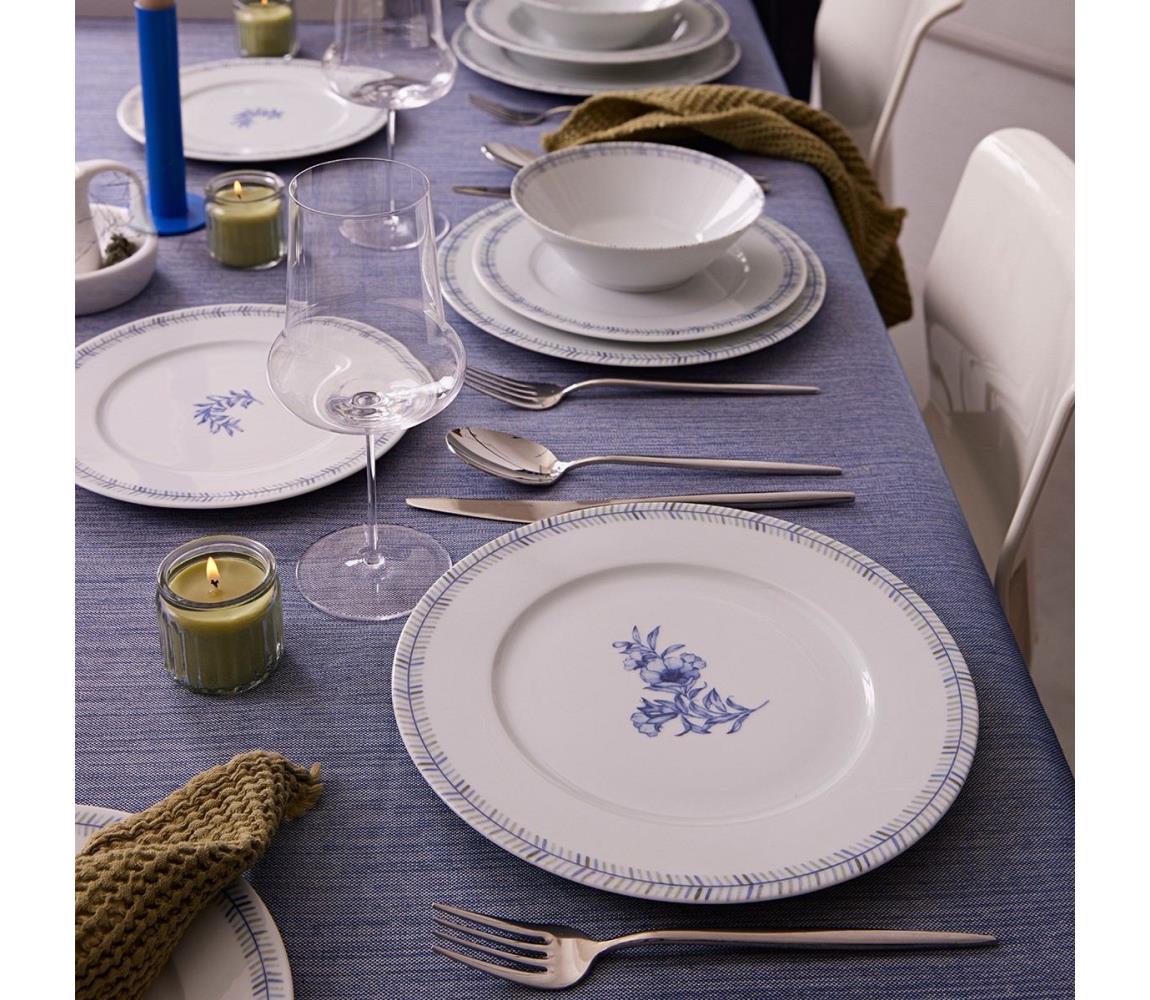 Jedálenská súprava 24 ks, porcelán, biela/modrá 710KTP3802