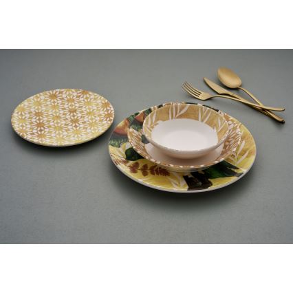 Jedálenská súprava 24 ks žltá/zelená/biela/keramika