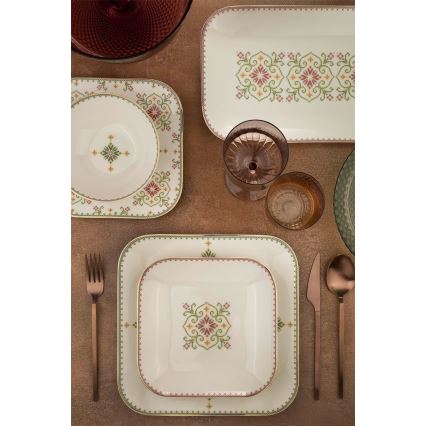 Jedálenská súprava 26 ks biela/zelená/porcelán