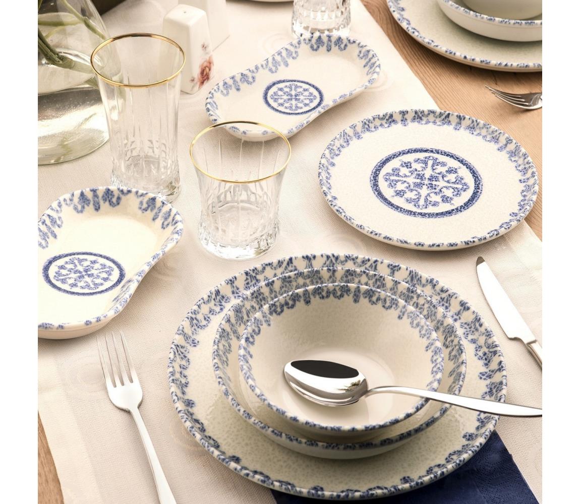 Jedálenská súprava 27 ks biela/modrá/porcelán 721NBL3154