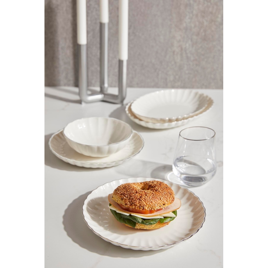 Jedálenská súprava 27 ks biela/zlatá/porcelán