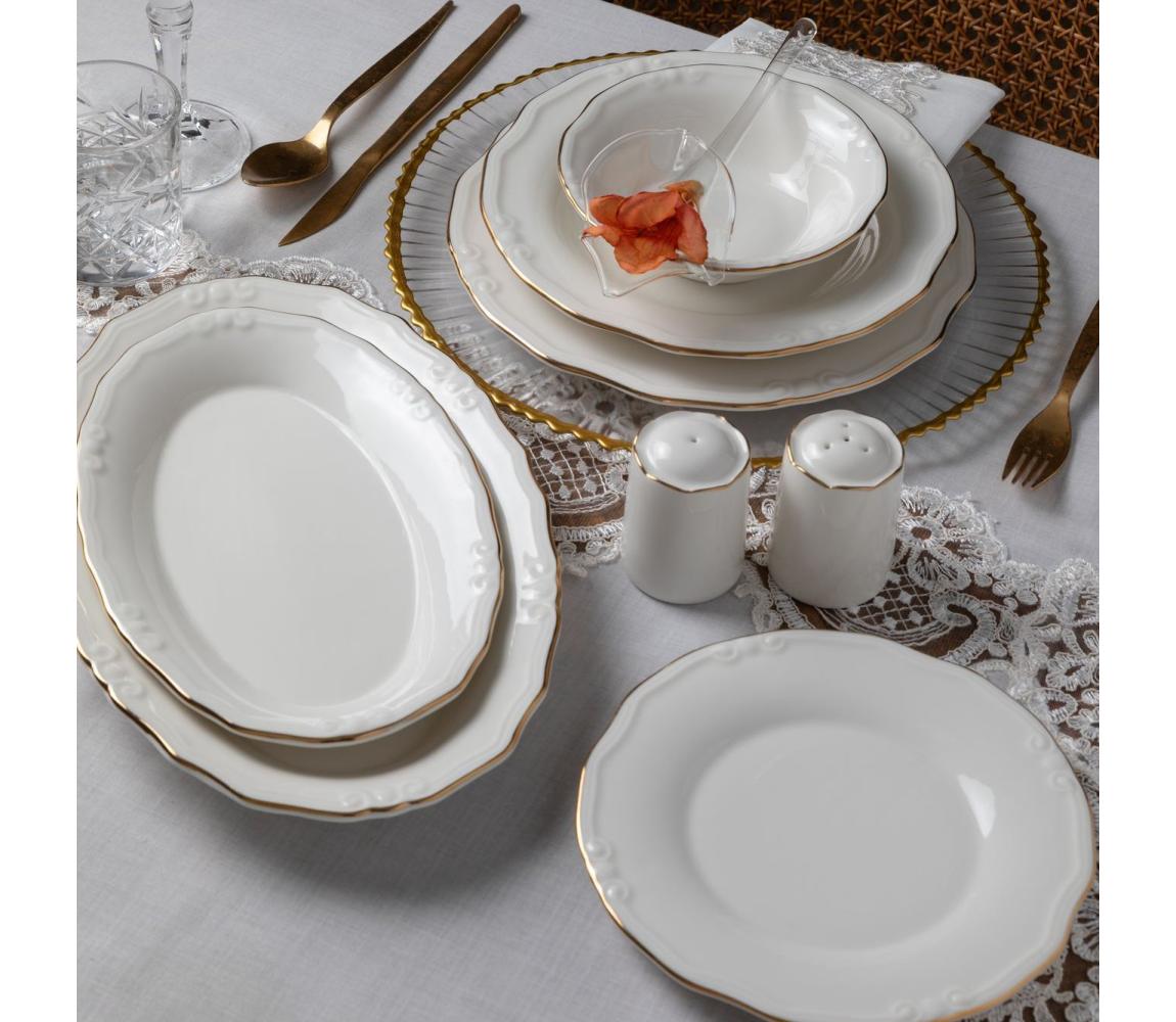 Jedálenská súprava 53 ks biela/zlatá/porcelán 667PRS1145
