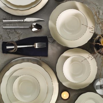 Jedálenská súprava 54 ks biela/strieborná/kostný porcelán