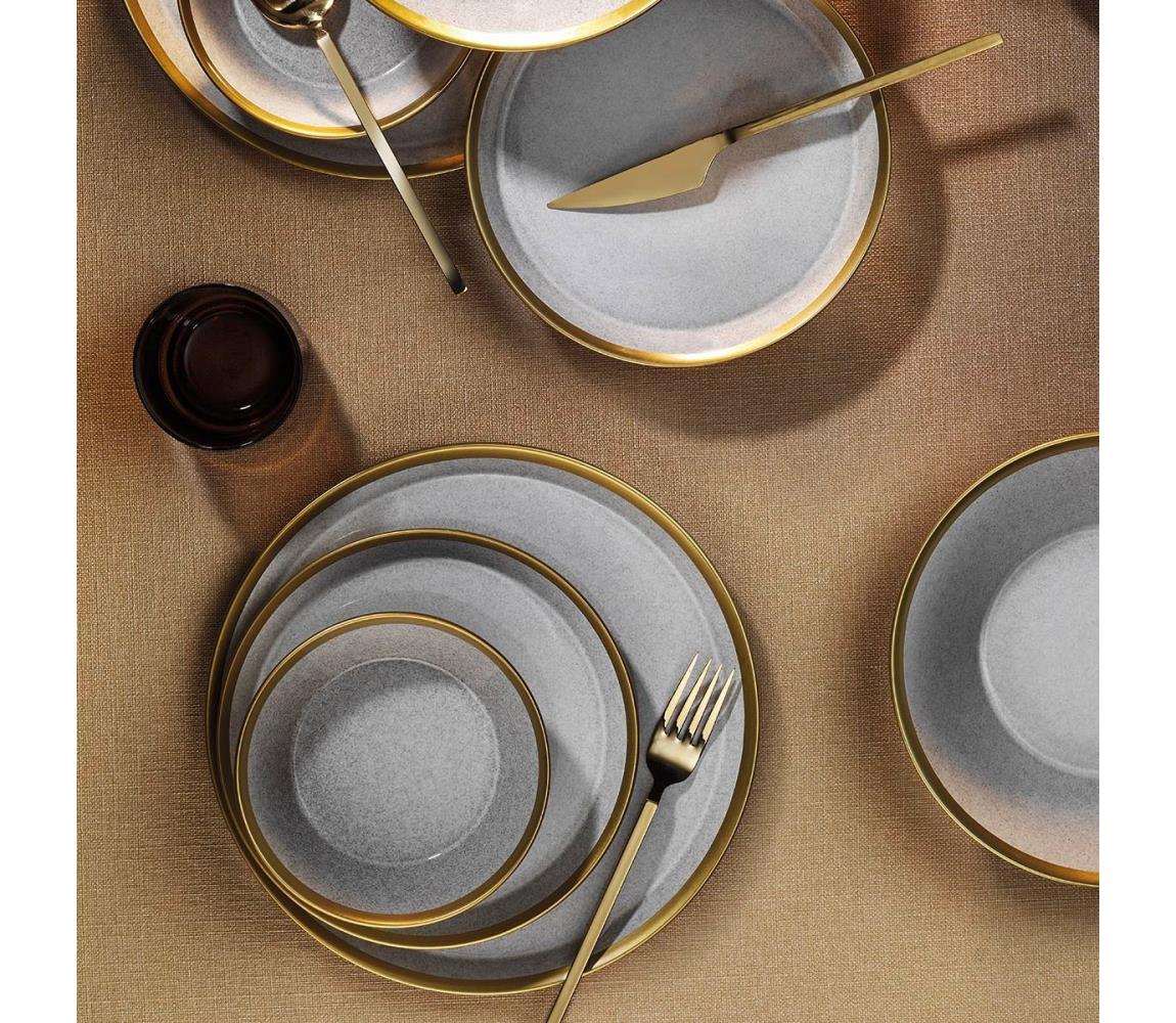 Jedálenská súprava 8 ks sivá/zlatá/porcelán 719KTP9736