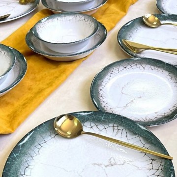 Jedálna sada 24 ks biela/antracit/keramika