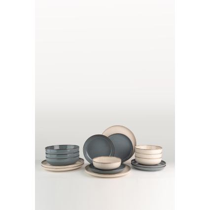 Jedálna súprava 16 ks béžová/modrá/porcelán