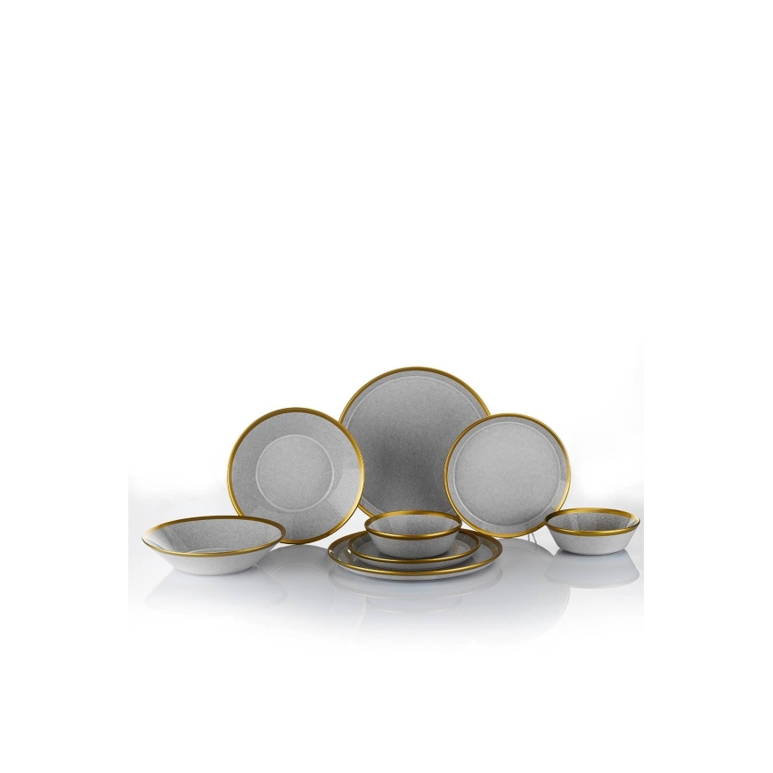 Jedálna súprava 16 ks, sivá/zlatá, porcelán