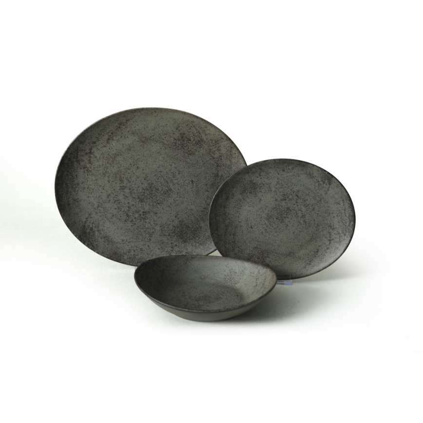 Jedálna súprava 18 ks antracit/zelená/kamenina