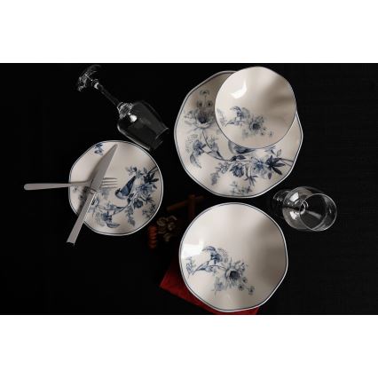 Jedálna súprava 24 ks biela/modrá/porcelán