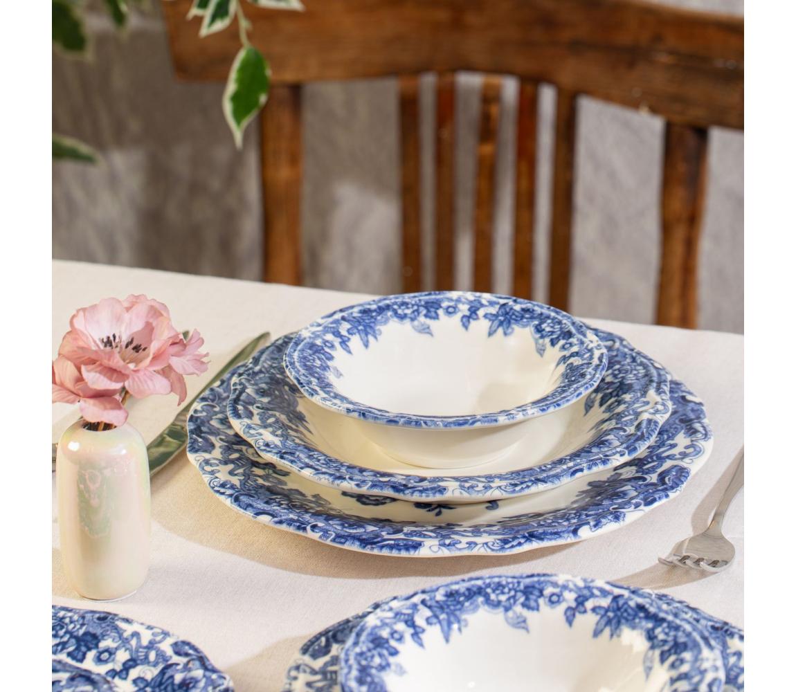 Jedálna súprava 24 ks biela/modrá/porcelán 667PRS1152