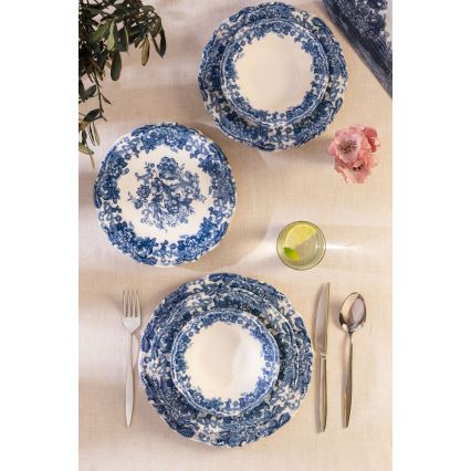 Jedálna súprava 24 ks biela/modrá/porcelán