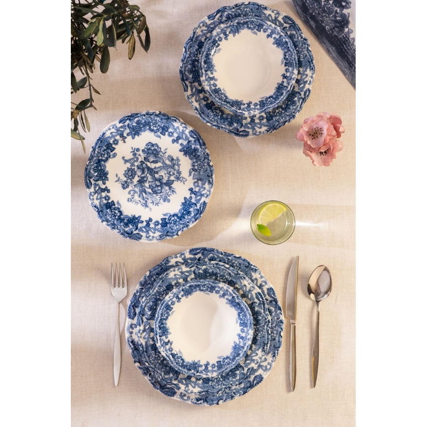 Jedálna súprava 24 ks biela/modrá/porcelán