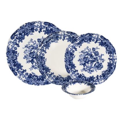 Jedálna súprava 24 ks biela/modrá/porcelán
