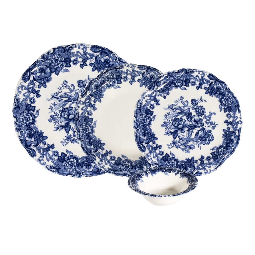 Jedálna súprava 24 ks biela/modrá/porcelán