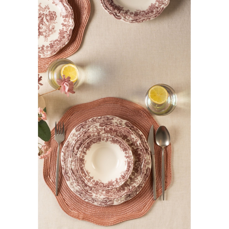 Jedálna súprava 24 ks biela/ružová/porcelán