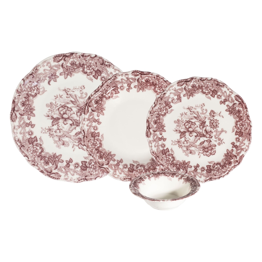 Jedálna súprava 24 ks biela/ružová/porcelán