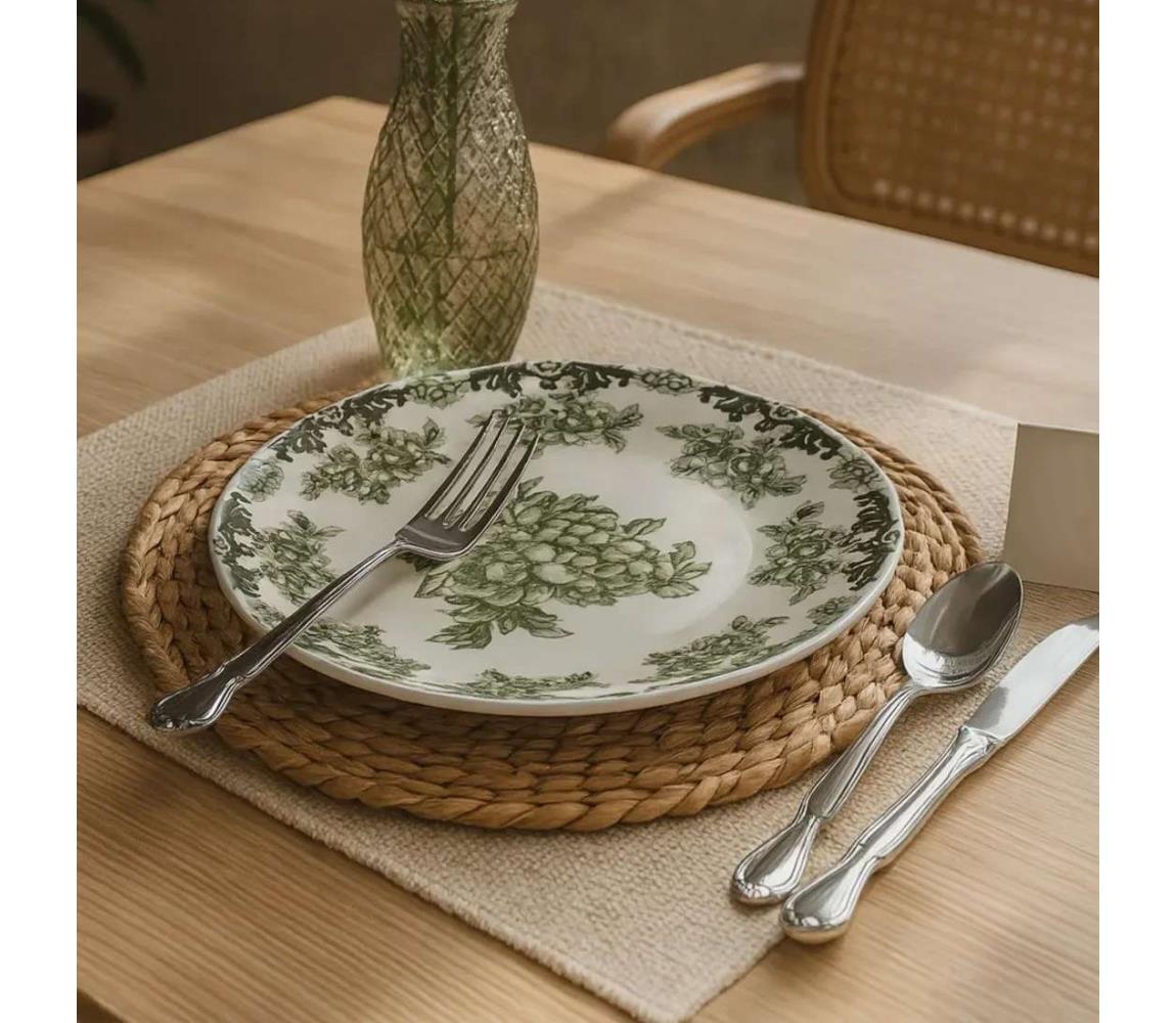 Jedálna súprava 24 ks biela/zelená/porcelán 430KSV6125