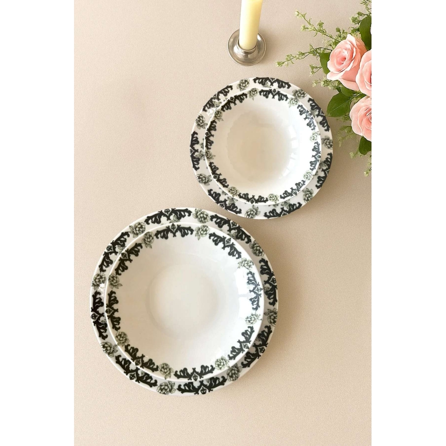 Jedálna súprava 24 ks biela/zelená/porcelán