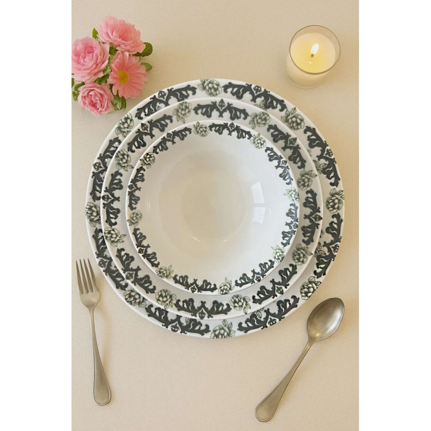 Jedálna súprava 24 ks biela/zelená/porcelán