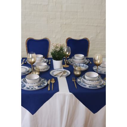 Jedálna súprava 24 ks, bielo-modrá, z kameniny