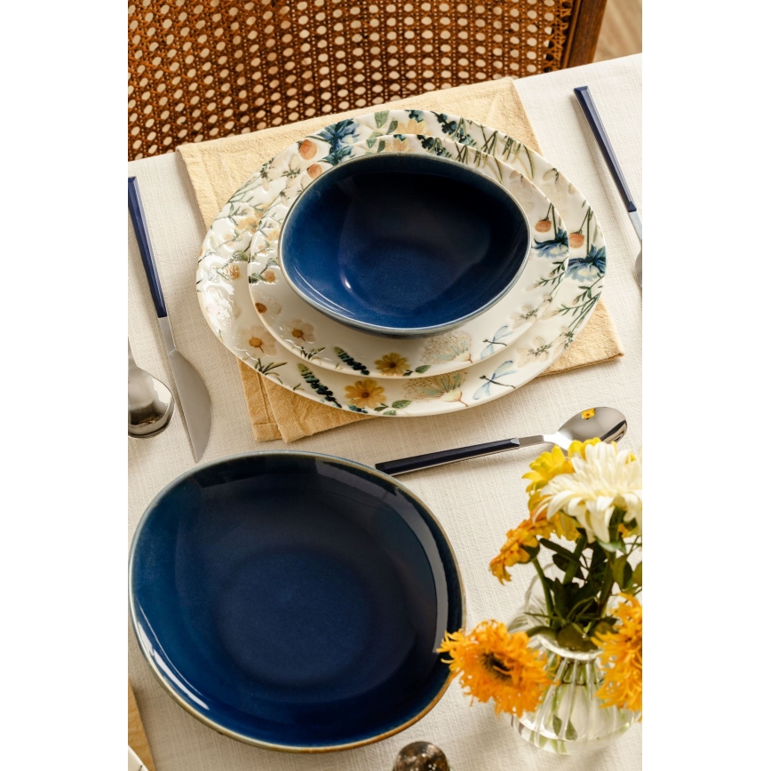Jedálna súprava 24 ks pestrofarebná/modrá/porcelán