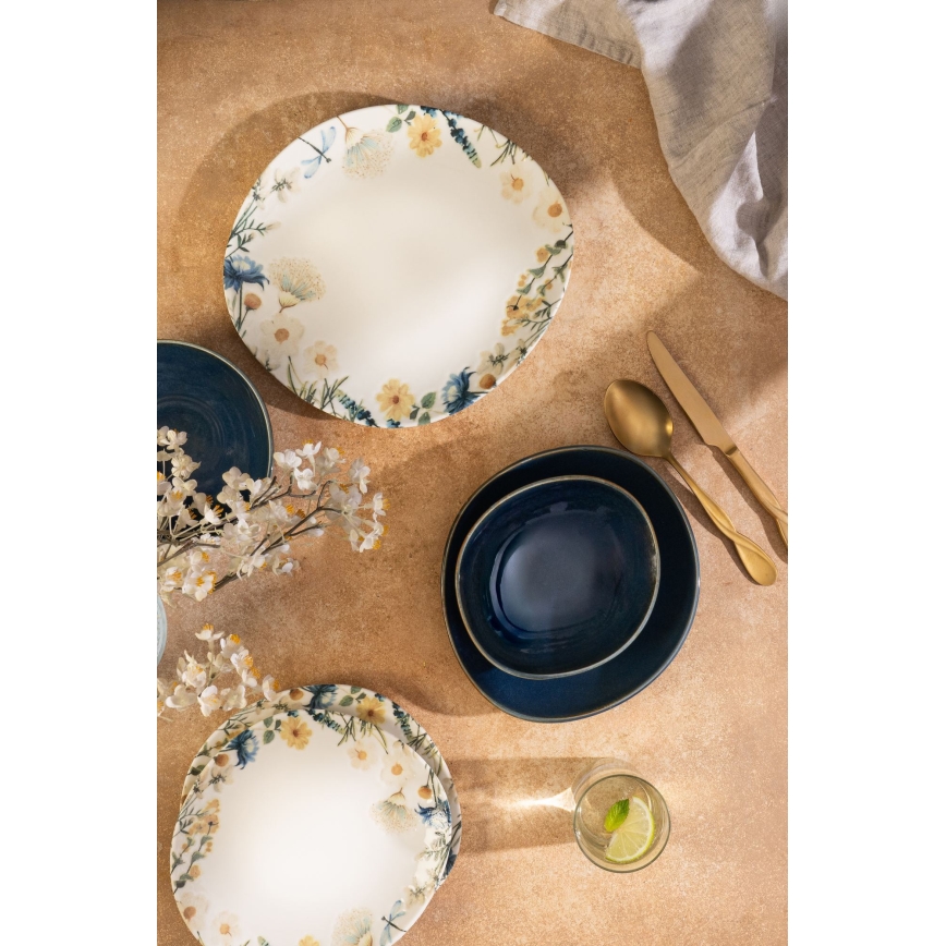 Jedálna súprava 24 ks pestrofarebná/modrá/porcelán