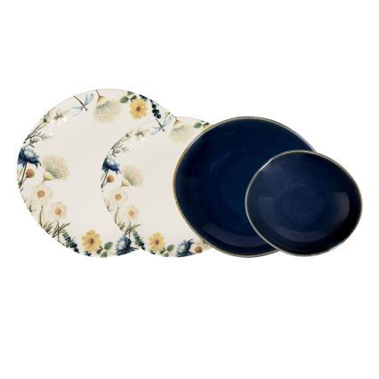 Jedálna súprava 24 ks pestrofarebná/modrá/porcelán