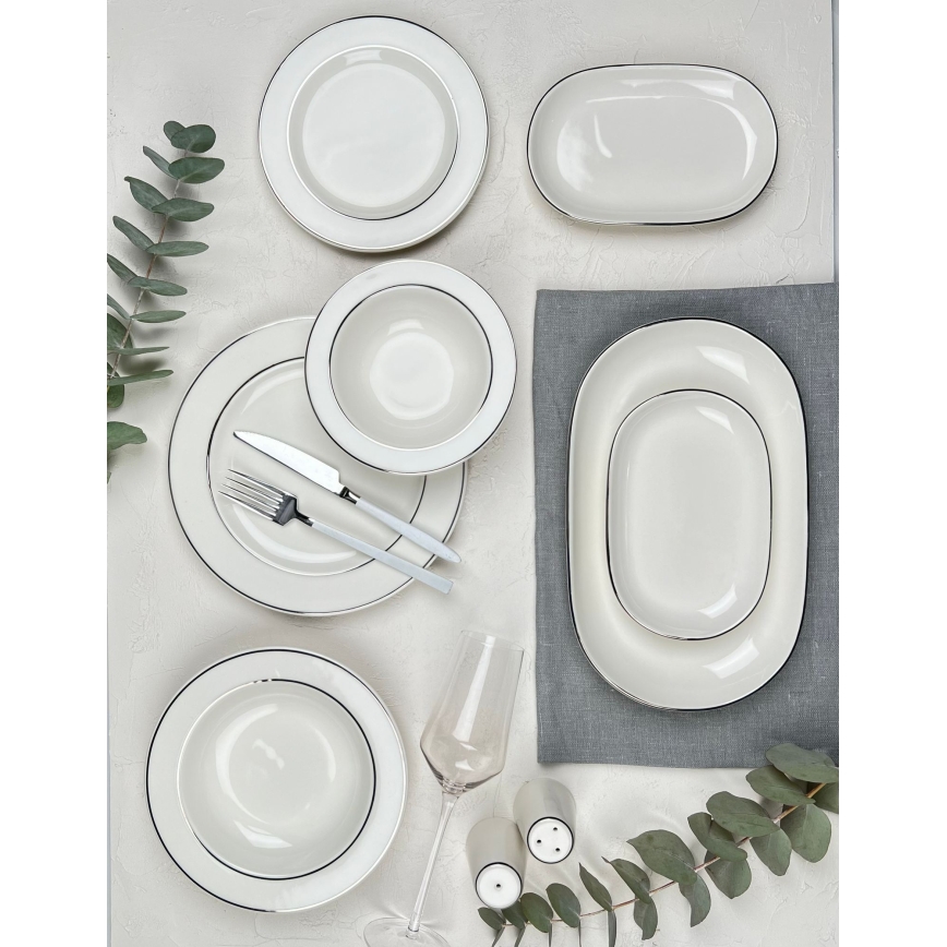 Jedálna súprava 53 ks krémová/strieborná/porcelán