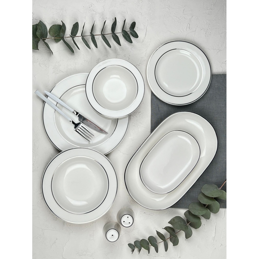 Jedálna súprava 53 ks krémová/strieborná/porcelán