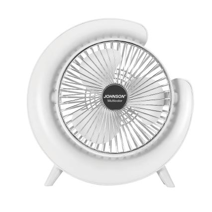 JOHNSON - LED RGB Nabíjací stolný ventilátor MULTICOLOR LED/5W/3,7V 1200 mAh priemer 14 cm biela