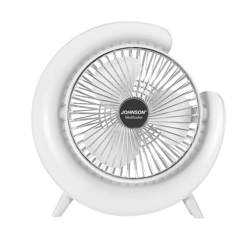 JOHNSON - LED RGB Nabíjací stolný ventilátor MULTICOLOR LED/5W/3,7V 1200 mAh priemer 14 cm biela