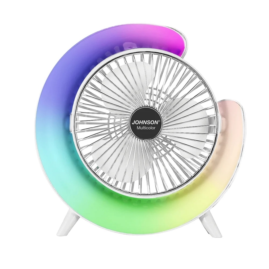 JOHNSON - LED RGB Nabíjací stolný ventilátor MULTICOLOR LED/5W/3,7V 1200 mAh priemer 14 cm biela