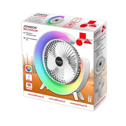 JOHNSON - LED RGB Nabíjací stolný ventilátor MULTICOLOR LED/5W/3,7V 1200 mAh priemer 14 cm biela