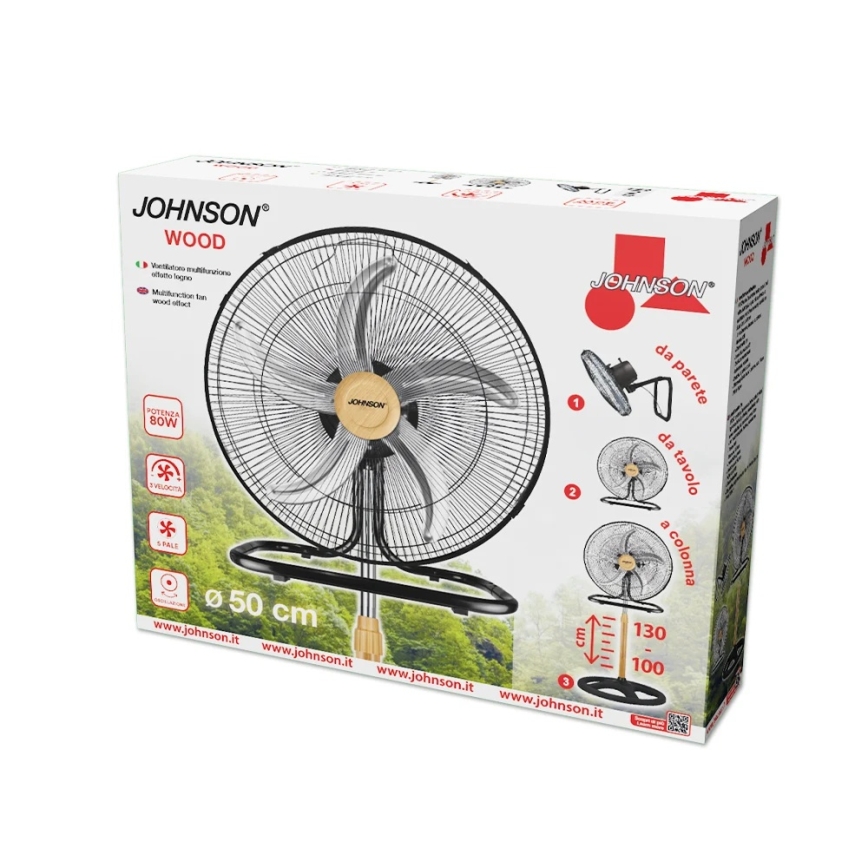JOHNSON - Stojanový ventilátor 3 v 1 WOOD 80W/230V priemer 50 cm čierna/béžová