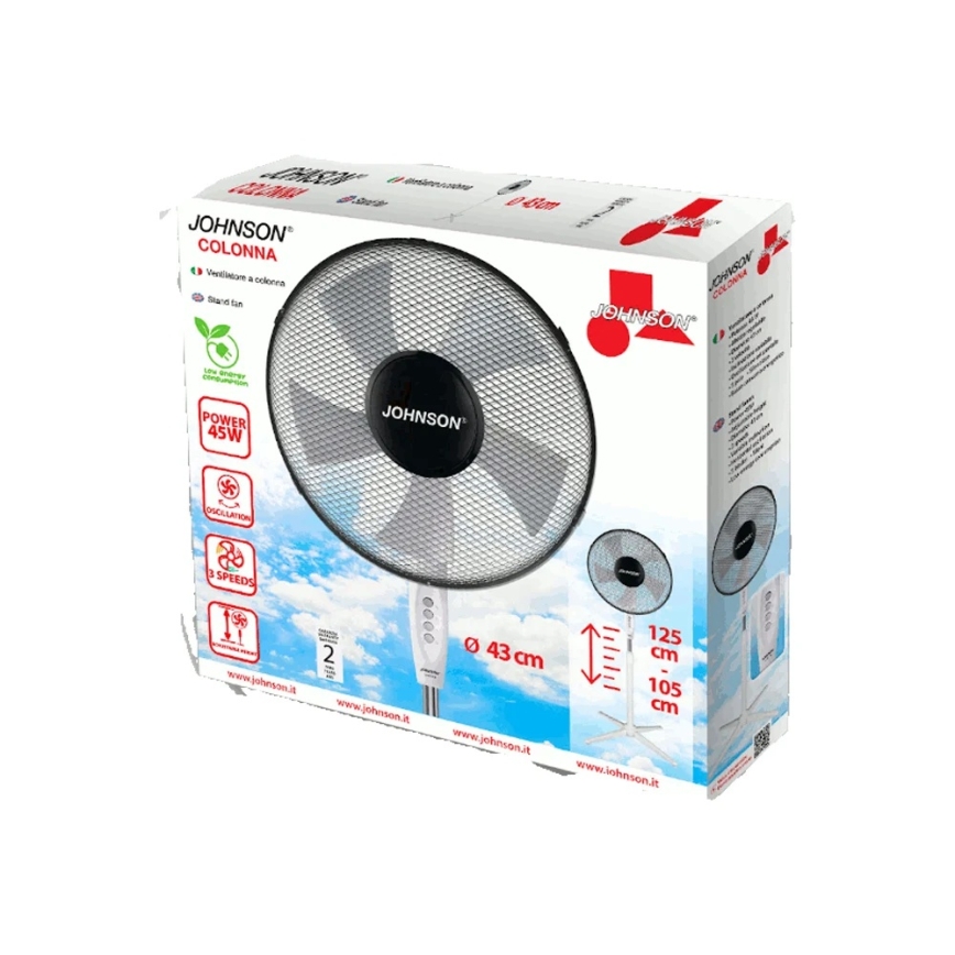 JOHNSON - stojanový ventilátor COLONNA 45 W/230 V, priemer 43 cm, čierna/biela