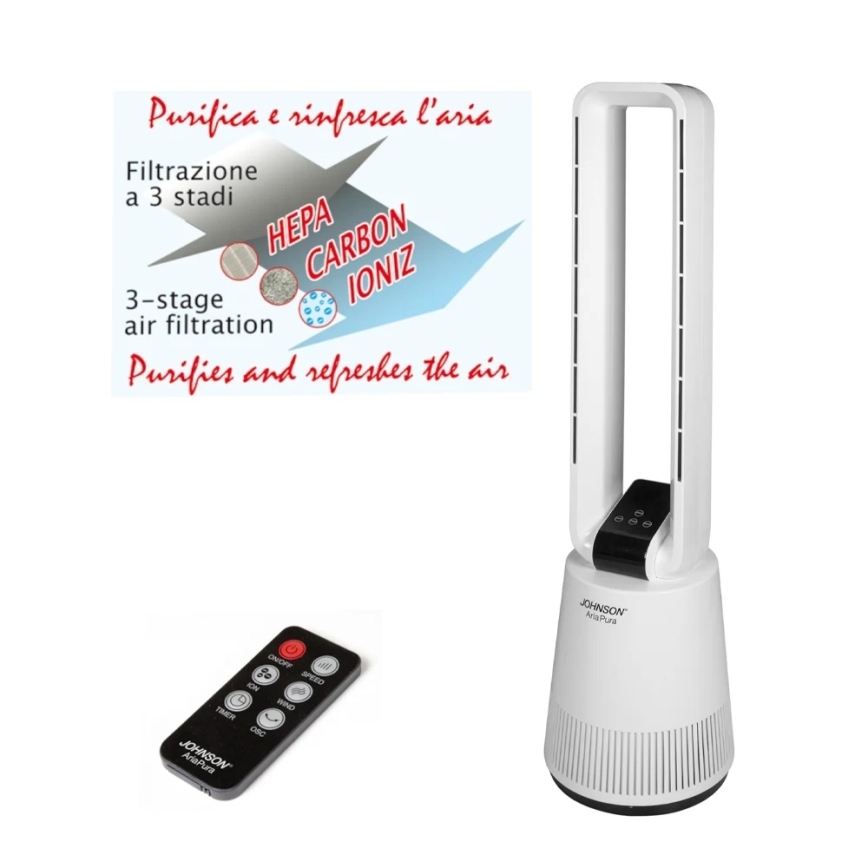 JOHNSON - Ventilátor s čističkou vzduchu a HEPA filtrom ARIA PURA 90W/230V biela + diaľkové ovládanie
