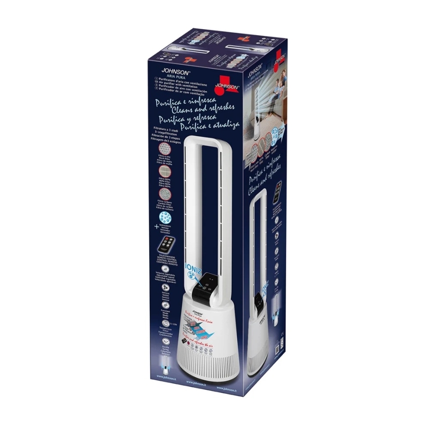 JOHNSON - Ventilátor s čističkou vzduchu a HEPA filtrom ARIA PURA 90W/230V biela + diaľkové ovládanie