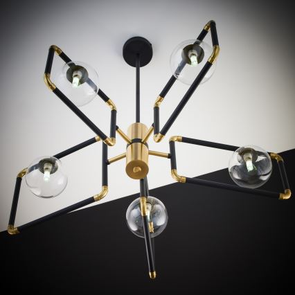 Jupiter 1985 - Luster na tyči IBRA 5xG9/10W/230V čierna/zlatá