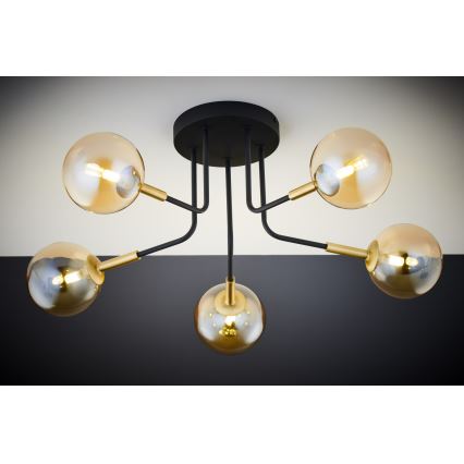 Jupiter 2038 - Luster na tyči BURANO 5xG9/10W/230V čierna/zlatá/béžová