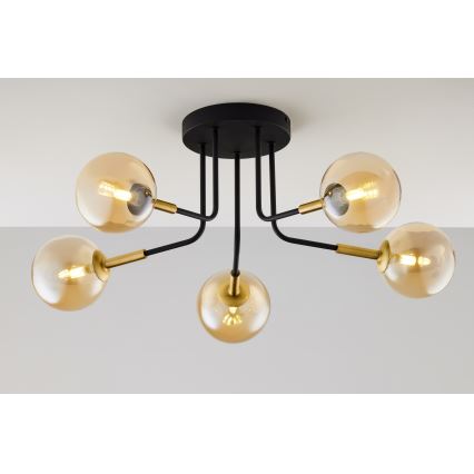 Jupiter 2038 - Luster na tyči BURANO 5xG9/10W/230V čierna/zlatá/béžová